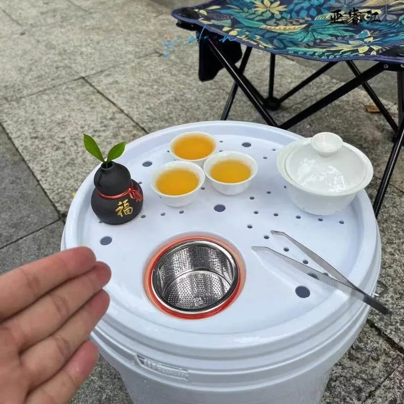 Coffee Without Equipment - Tragbarer Kunststoff-Teekübel für Outdoor-Camping, ausgehöhlter Baustellen-Teetisch,