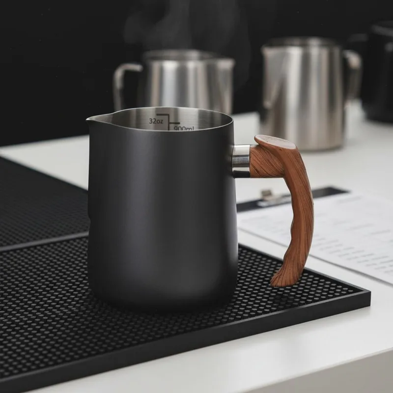 Latte-Art-Kanne mit Holzgriff, – Milk Steaming Pitcher Bewertung und Preis